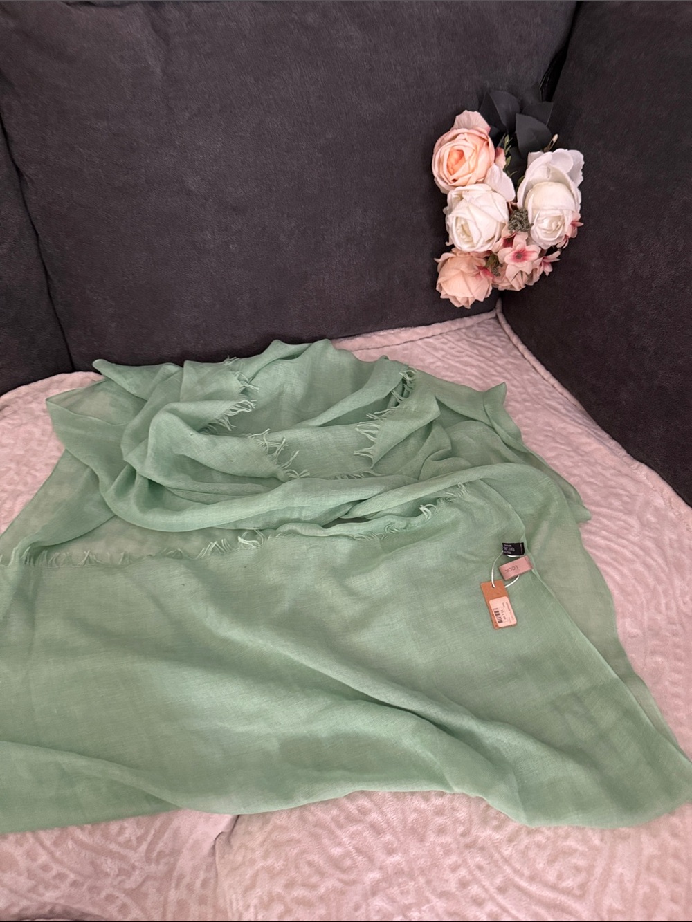Zara Mint Green Lightweight Fringe Scarf